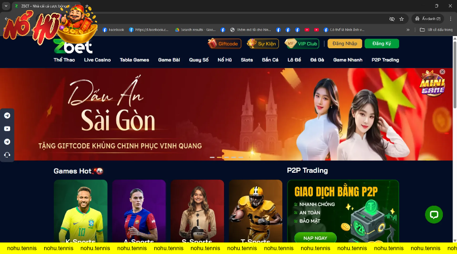 Giao diện trang chủ ZBET với quảng cáo tặng gift ZBET